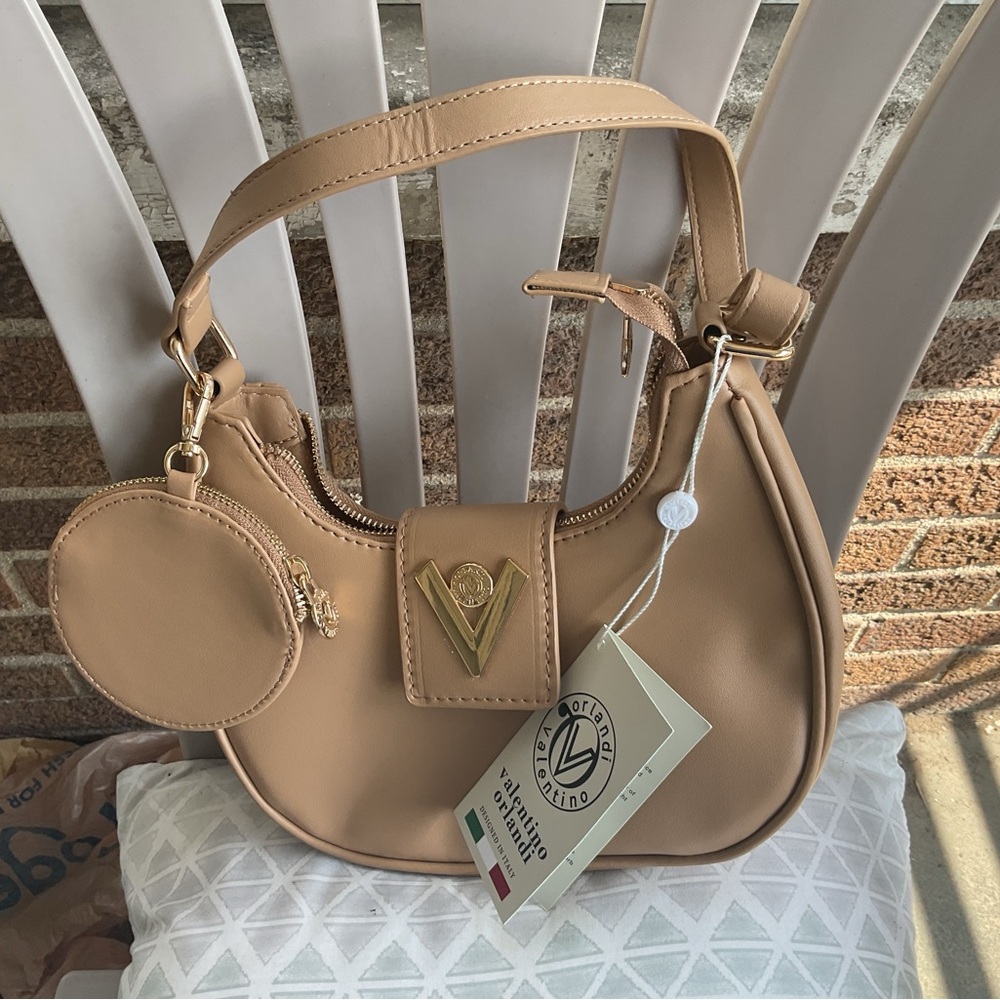 Valentino ORLANDI Tan Shoulder Bag with Elegant Gold Accents NWT